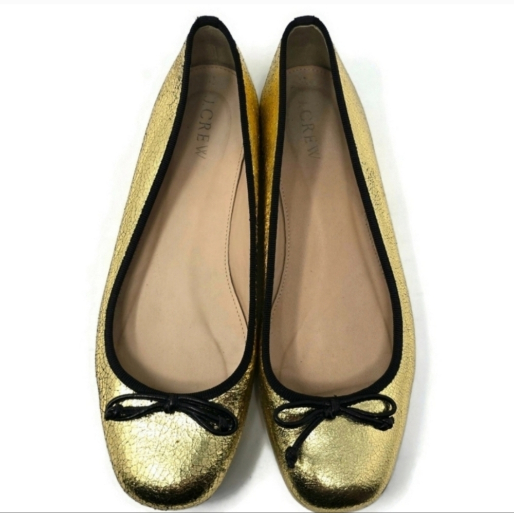 J.Crew Lily Cracked Metallic Gold Leather Ballet Flats Women’s Size 7.5